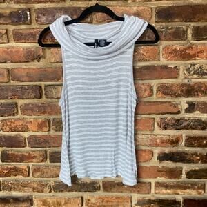 Ultra Flirt Gray White Striped Sleeveless Ribbed Cowl Neck Top Womens Size Small